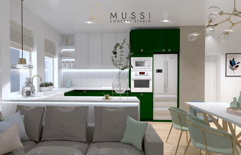 kuchnia z salonem w stylu art deco Mussi Concept Studio